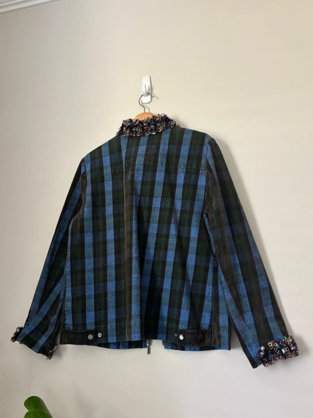 Carlisle Collection Plaid Satin Embroidered Trim Jacket